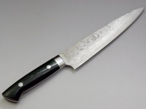 佐治武士作　ニッケルダマスカス牛刀180　グリーンマイカルタ